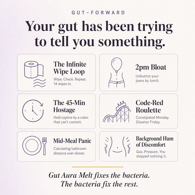 Gut Aura Melt strip absorbing through oral mucosa, bypassing stomach acid